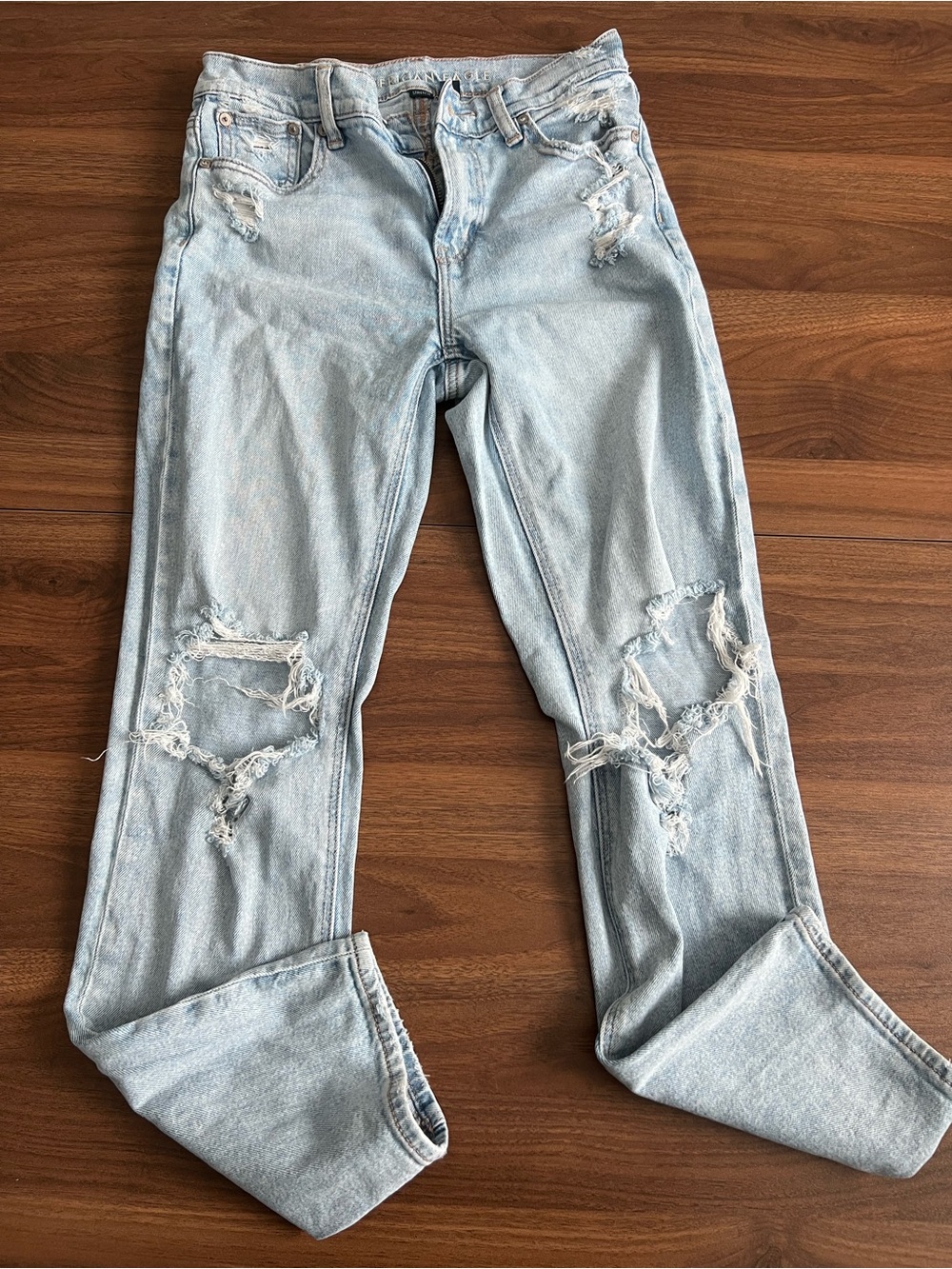 American Eagle Outfitters Light Blue Distressed Straight Leg Jeans